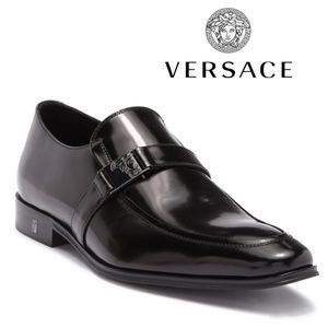 VERSACE Men's Black Leather Slip-On Loafers